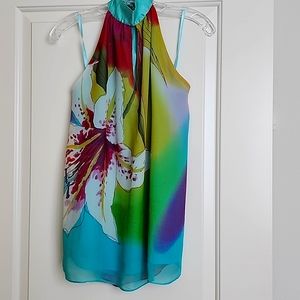 Silk high neck top, open back